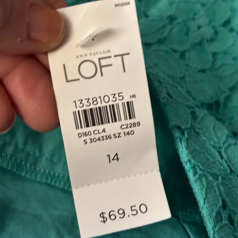 Vibrant Teal Lace Skirt, by Loft, size 14, NWT